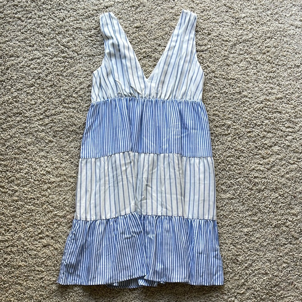 Blue and white striped dress